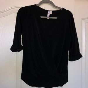 Black V-Neck 3/4 Length Blouse